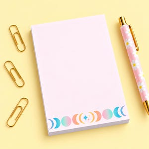 Pastel Moon Phase Notepad, Celestial Stationery