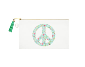 Peace Sign Zipper Canvas Bag | Natural Canvas Pouch | Uplifting Cosmetic Pouch | Hippie Coin Purse | Peace Zipper Bag | Teen Gift