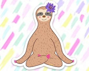 Sloth Meditation Sticker,  Yoga Decal, Kawaii Sloth, Self Care Sticker, Mindfulness Gift, Zen