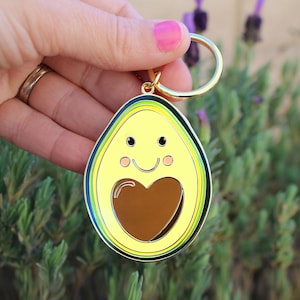 Happy Avocado Hard Enamel Keychain | Avocado Keychain | Food Keychain | Enamel Keychain | Avocado Lover Gift | Key Ring