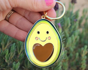 Happy Avocado Hard Enamel Keychain | Avocado Keychain | Food Keychain | Enamel Keychain | Avocado Lover Gift | Key Ring