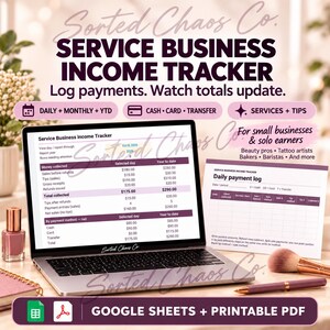 Small Business Income Tracker for Google Sheets - Sales, Tips & Printable Log
