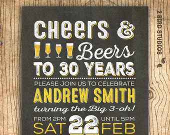 Cheers and beers to 30 years invitation - 30th birthday invitation for men - 30th beer invitation - Surprise party - Chalkboard u print