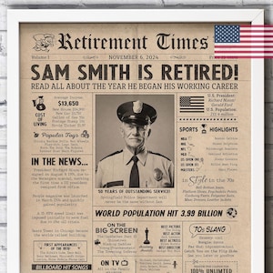 Retirement newspaper - Retirement gift for him - 50 years retired - Back In 1974 newspaper fun facts - The you began your career sign