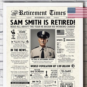 Retirement newspaper - Retirement gift for him - 50 years retired - Back In 1974 newspaper fun facts - The you began your career sign