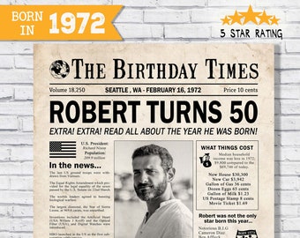 Back In 1972 Newspaper facts Poster - 50th Birthday PRINTABLE decorations - 1972 Birthday sign - 50th Birthday Gift Ideas for him