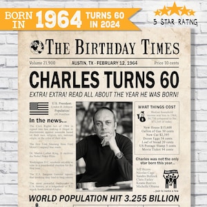In the year 1964 birthday party decor 60th birthday gift for him Back In 1964 newspaper facts The year you were born digital sign image 1