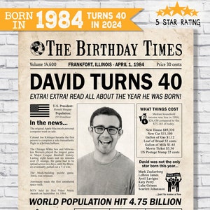 Decoración de fiesta de cumpleaños en el año 1984 - Regalo de cumpleaños número 40 para él - Datos curiosos del periódico de 1984 - El año en que naciste - Señal digital