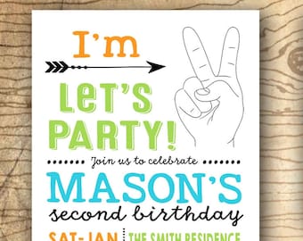Im two let's party birthday invitation - Im this many second birthday party invitation - Boys birthday invitation - two cool - u print