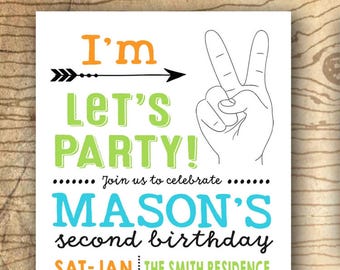 Im two let's party birthday invitation - Im this many second birthday party invitation - Boys birthday invitation - two cool - u print