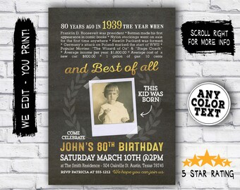 80th birthday invitations etsy