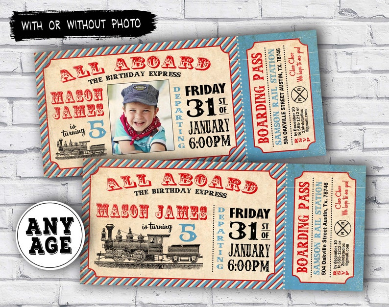 Train ticket invitation for birthday party Vintage Train invitation DIY printable invitation invite