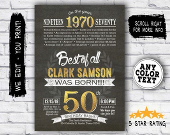 50th Birthday INVITATION for men - Back in 1970 printable - 50th birthday party invite - 50 year old male birthday - surprise party PDF/JPEG