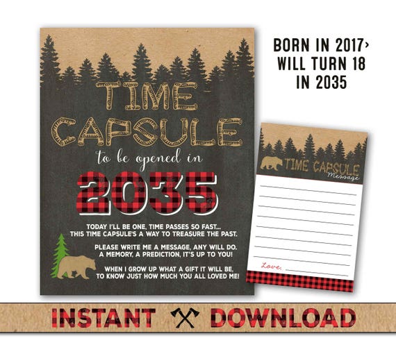 Lumberjack time capsule sign and message card - Lumberjack first birthday party- Lumberjack 1st birthday - invitation in shop Il_570xn