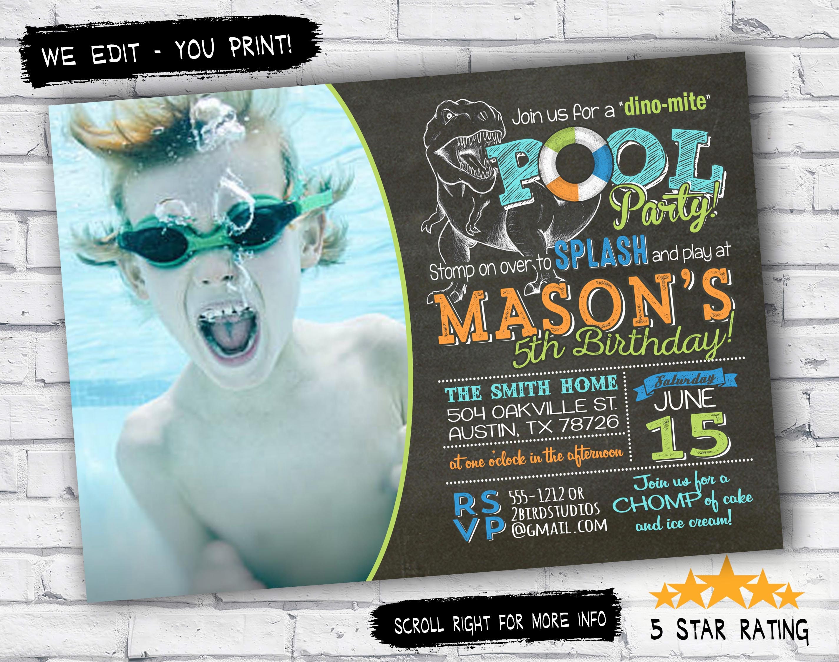 Pool party invitation Dinosaur birthday invitation & pool | Etsy