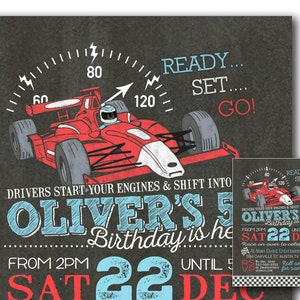 Race car invitation - Race car party invitation - Boys birthday invitation - Chalkboard race car birthday invite - You print indy car