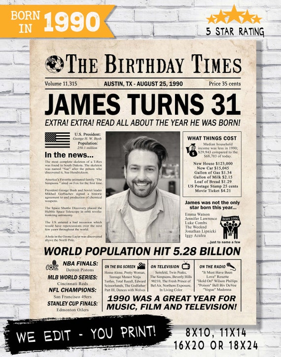 Usa Version 3 Sizes Birthday Newspaper Look Back At 90 Editable 1990 Birthday Times 30th Birthday Gift Poster Art Collectibles Digital Prints Kientructhanhdat Com Usa Version 3 Sizes Birthday Newspaper Look Back At 90 Editable 1990 Birthday Times 30th Birthday Gift Poster Art Collectibles Digital Prints Kientructhanhdat Com
