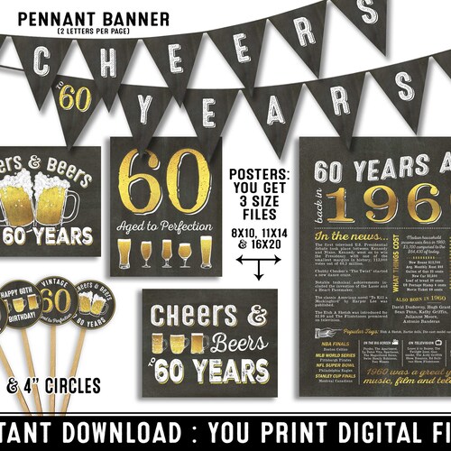 Cheers and Beers to 60 Years PRINTABLE 60th Birthday Party - Etsy