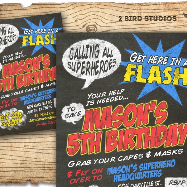 Super hero Invitation - DIY printable super hero invite in chalkboard style - Superhero birthday party invitation