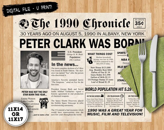 30th Birthday Party Decorations For Him In The Year 1990 Newspaper Placemat 30 Years Ago Fun Facts Place Mat 30th Birthday Decor By 2birdstudios Catch My Party 30th Birthday Party Decorations For Him In The Year 1990 Newspaper Placemat 30 Years Ago Fun Facts Place Mat 30th Birthday Decor By 2birdstudios Catch My Party