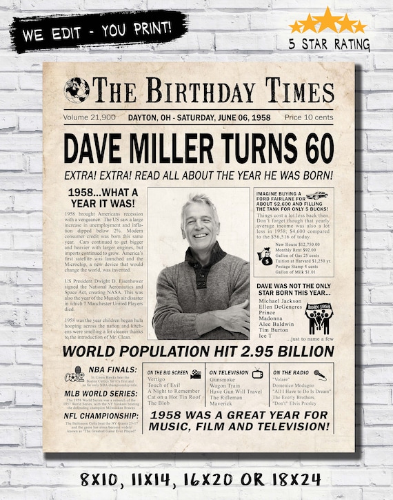 60. Geburtstag Zeitung Plakat 60 Dekorationen 60 Etsy