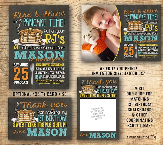 Pancake party invitation - Pancakes and Pajama party invitation - boys 1st birthday party - We edit you print chalkboard PDF invitation Il_570xn