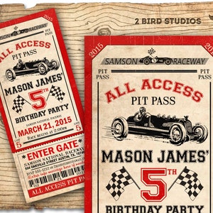 Race car birthday invitation - Race car party ticket invitation - Racecar birthday party invitation - Vintage race cars invite - YOU print