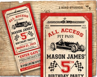 Race car birthday invitation - Race car party ticket invitation - Racecar birthday party invitation - Vintage race cars invite - YOU print