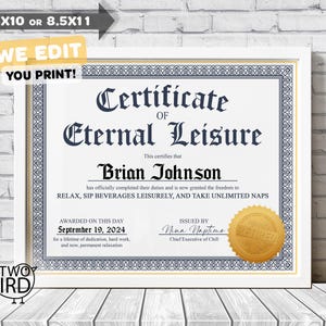 Certificado de aposentadoria - Presente de aposentadoria para ele - Certificado de licença para relaxar para festa de aposentadoria - ideia de presente engraçada - digital personalizado