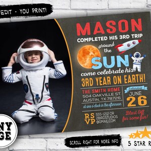 Outer Space birthday invitation Outer space invitation OuterSpace invitation with Rocket & Astronaut Trip around sun printable invite image 1