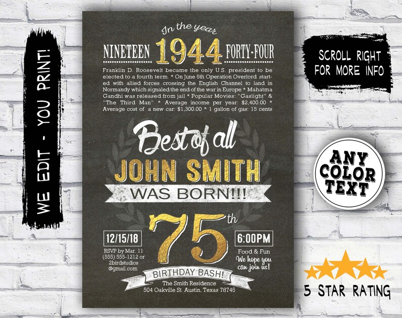 75th Birthday Invitation Surprise 75th Birthday Invitation Etsy