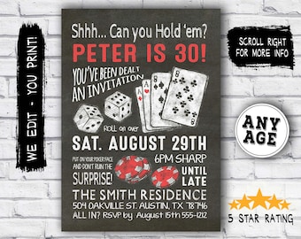 Surprise 30th birthday invitation - Casino theme party invitation - Surprise birthday invitation - 30th birthday invitation for him -u print