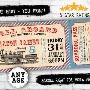 Train invitation - Train ticket birthday party invitation- Train party invite- DIY printable invitation