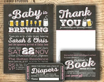 Coed baby shower invitation- Diaper shower - add on diaper raffle & bring a book cards - Couples beer bbq baby shower invitation