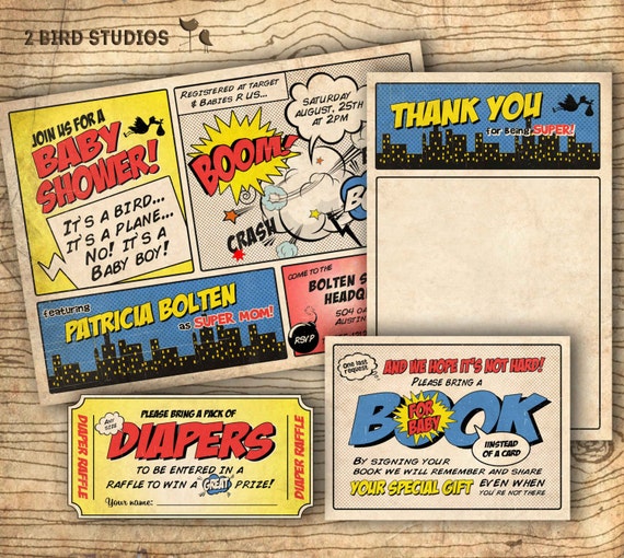 Superhero baby shower invitation - superhero invitation - Coed baby shower invites - Super hero baby shower - you print Il_570xn