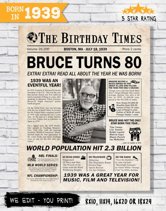 80th birthday gift idea for him - gift for grandfather - gift for father - 80th birthday present for men - personalized digital poster Il_570xn