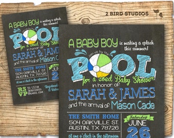 Coed baby shower invitation  - Summer baby shower -  Pool party baby shower invitation - boy baby shower - bbq baby q Pool party invitation