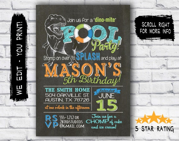 Dinosaur pool party invitation - Pool party & dinosaur birthday invitation - matching thank you card - Dinosaur party pool party birthday Il_570xn