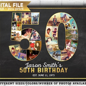 50e verjaardagsfeest decoraties - 50e verjaardagscadeau voor hem - 50e verjaardag fotocollage - last minute 50e verjaardagscadeau - afdrukbaar bestand