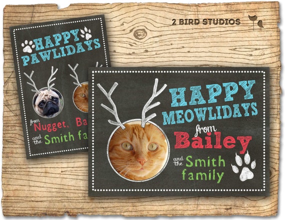 holiday photo card - cat Christmas card - pet holiday card for family Christmas greetings Il_570xn