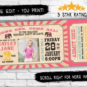 Zirkus Einladung Ticket - Mädchen Karneval Party Einladung-Rosa Zirkus-Einladung - Zirkus Ticket - Printable lädt Mädchen Geburtstagsparty