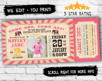 Circus invitation ticket - girls carnival party invitation- pink circus invitation - circus ticket - Printable invites girls birthday party