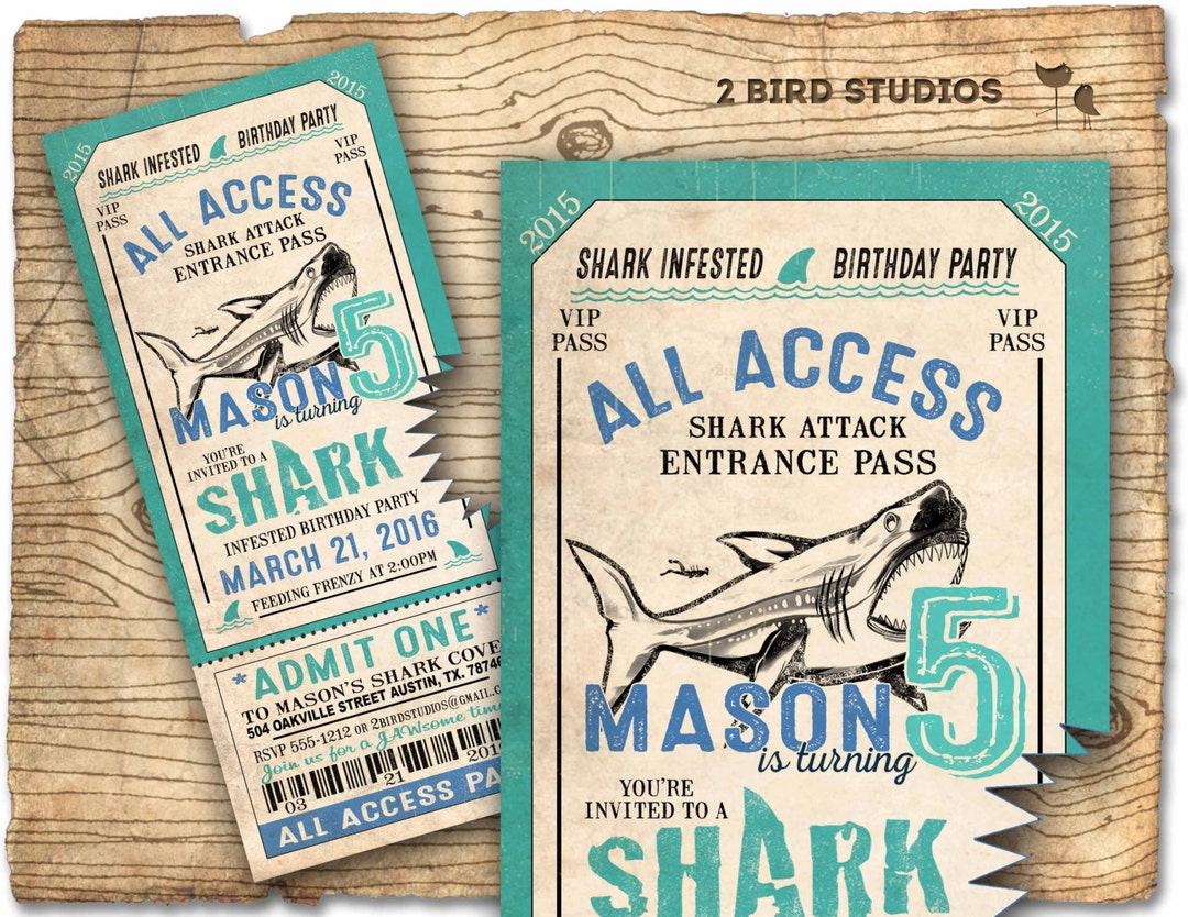 Shark Party Invitation Shark Ticket Birthday Invitation - Etsy