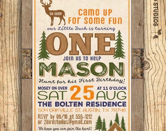 Hunting birthday invitation - Deer invitation -  1st birthday invitation - Rustic Hunting invitation - First birthday invite