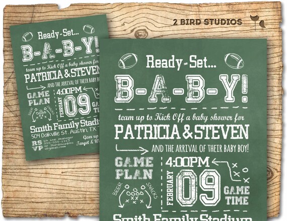 Football baby shower invitation in chalkboard style - football gender neutral coed or couples shower invite - printable invitation Il_570xn