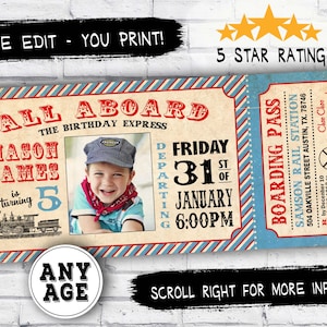 Vintage Train invitation - Train ticket invitation for birthday party -  DIY printable invitation invite