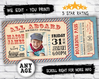 Vintage Train invitation - Train ticket invitation for birthday party -  DIY printable invitation invite