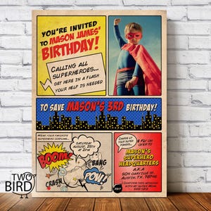 VINTAGE Superhero birthday invitation / Superhero party invite  - DIY vintage comic book printable invitation