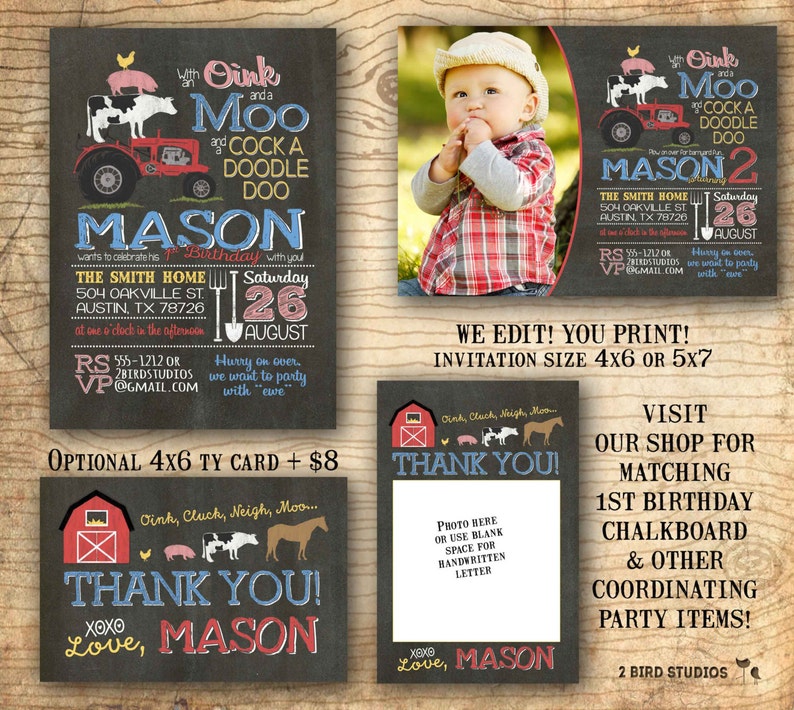 Barnyard birthday invitation Farm birthday invitation Farm animal birthday invite Barnyard party invitation You print chalkboard image 1