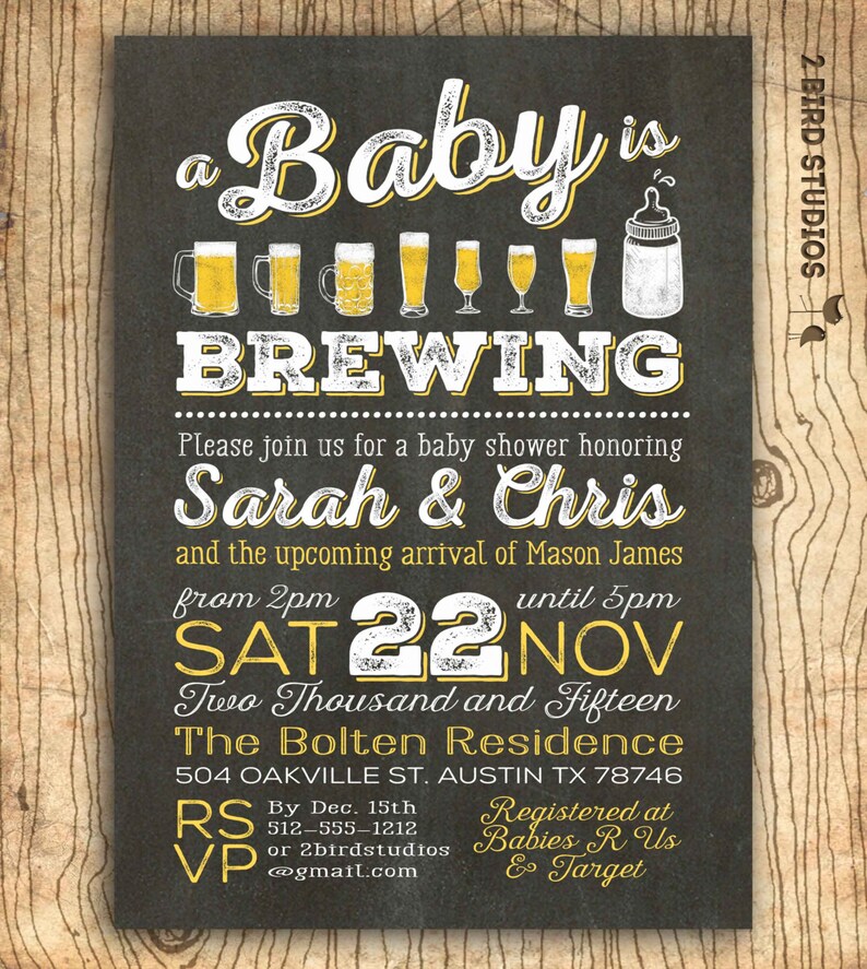 A Baby Is Brewing Coed Shower Invitation Beer Gender Neutral Chalkboard
